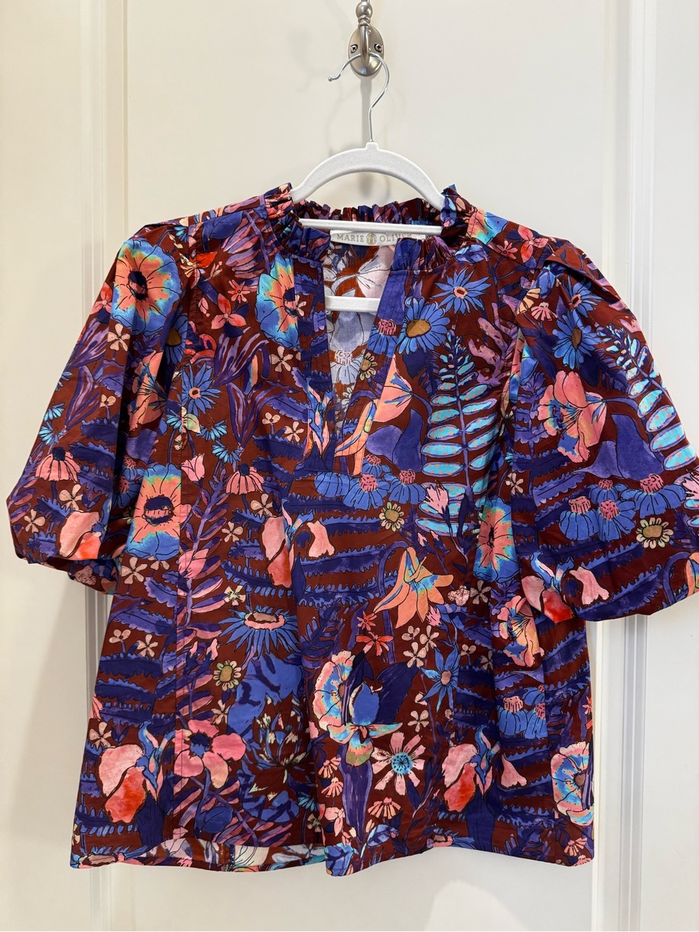 Marie Oliver Purple Floral Puff-Sleeve Blouse